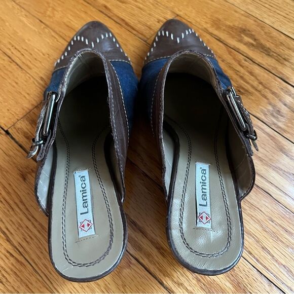Lamica Slip on Clogs Leather Rodeo Western Cowgirl Made in Italy Denim size 38 - Picture 5 of 10